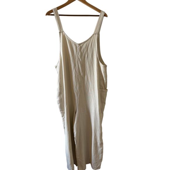 Artsy Hunter & Brown Boho Chic Linen Blend Overalls Natural Oatmeal M - Picture 2 of 6